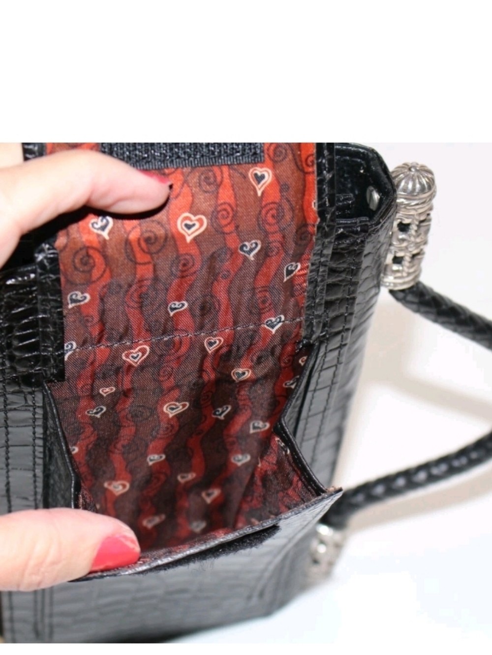 Brighton Black Croc-Embossed Top Handle Clutch- EUC - Picture 3 of 7